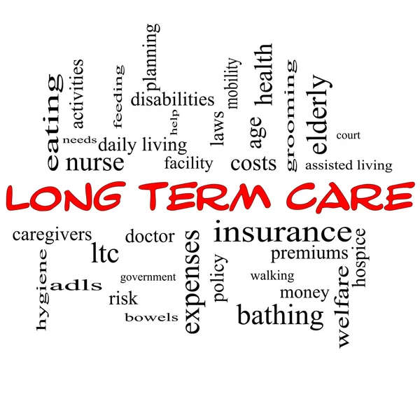 Long Term Care Word Cloud Concept in Red Caps — Stock Photo, Image