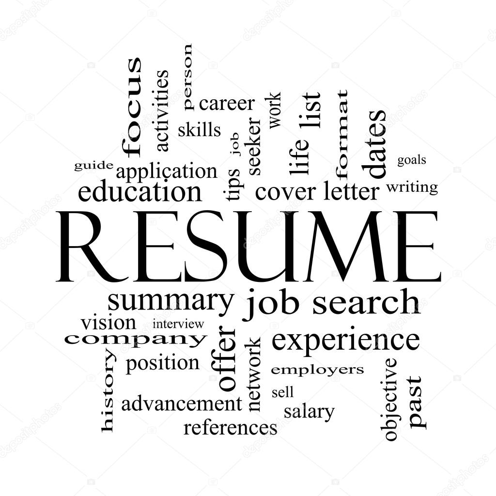 Resume Word Cloud Concept in Black and White