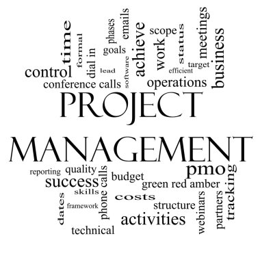 Project Management Word Cloud Concept in Black and White clipart