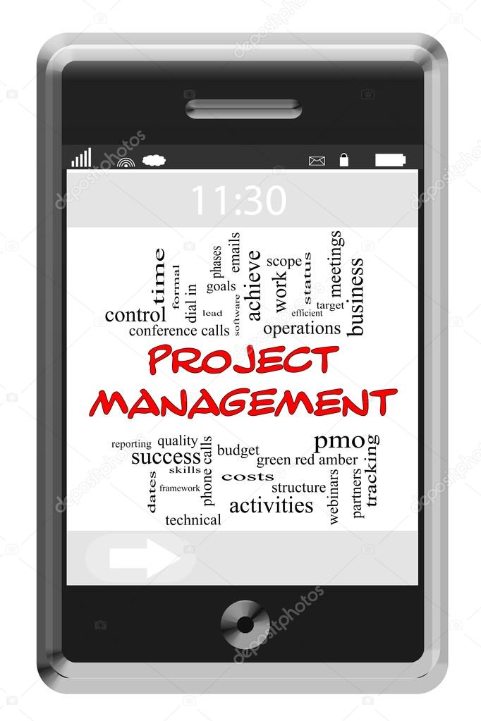 Project Management Word Cloud Concept on Touchscreen Phone