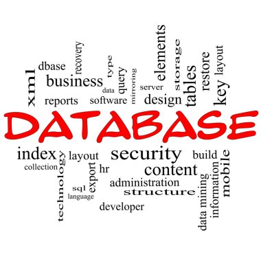 Database Word Cloud Concept in Red Caps clipart