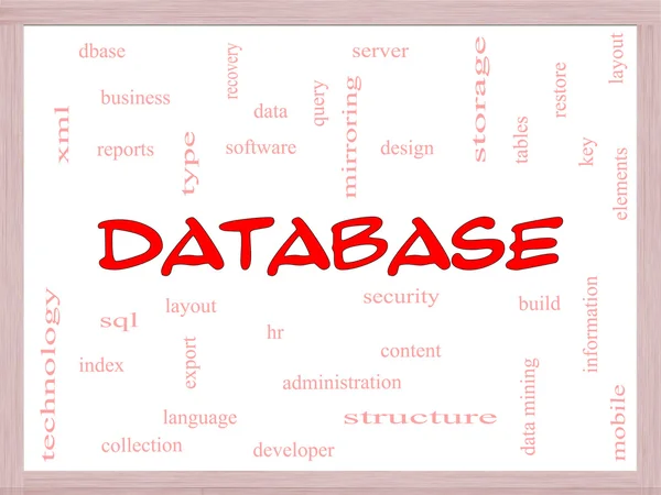 Database Word Cloud Concept on a Whiteboard — Stock Photo, Image