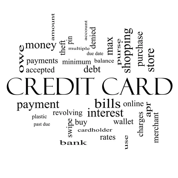 Kredi kartı kelime bulutu kavramı siyah beyaz — Stok fotoğraf