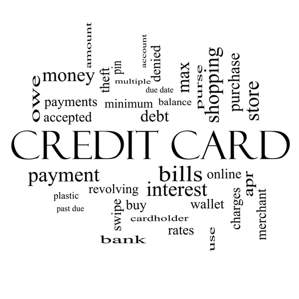 Carta di credito Word Cloud Concept in bianco e nero — Foto Stock