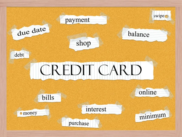 Conceito de palavra de cartão de crédito Corkboard — Fotografia de Stock
