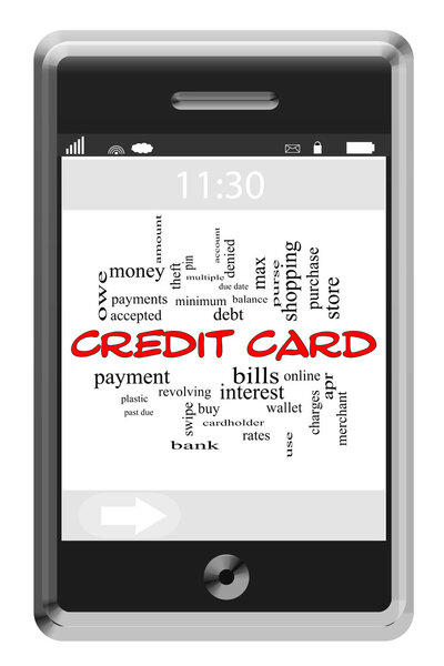 Credit Card Word Cloud Concept on Touchscreen Phone