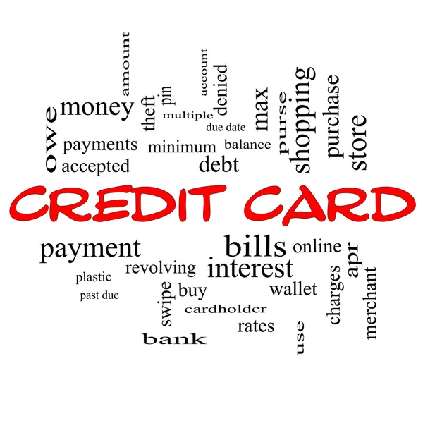 Conceito de nuvem do Word do cartão de crédito em tampas vermelhas — Fotografia de Stock