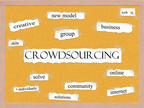 Crowdsourcing corkboard słowo koncepcja — Zdjęcie stockowe
