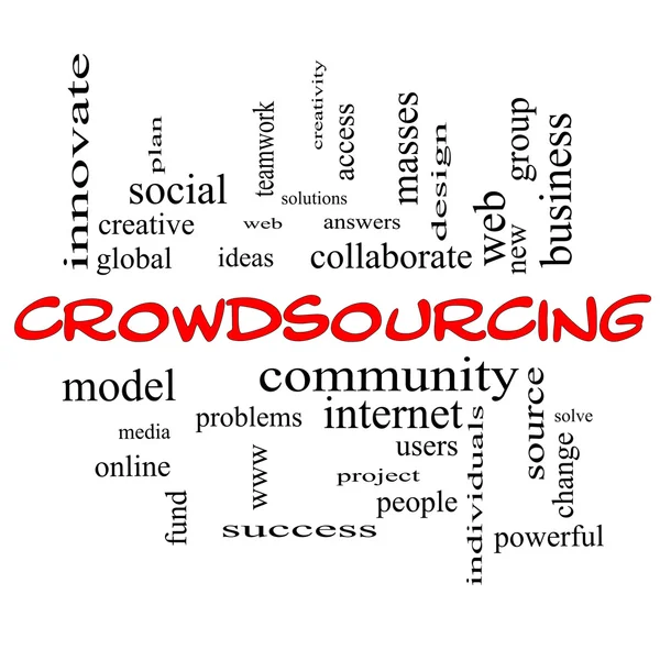 Crowdsourcing Word Cloud Concept în capace roșii — Fotografie, imagine de stoc