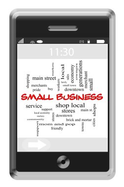 Small Business Word Cloud Concept on Touchscreen Phone clipart