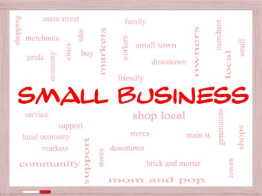 Small Business Word Cloud Concept on a Whiteboard clipart