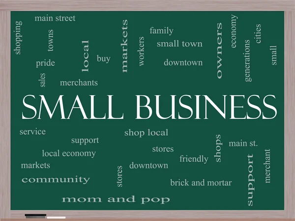 Small Business Word Cloud-Konzept auf einer Tafel — Stockfoto