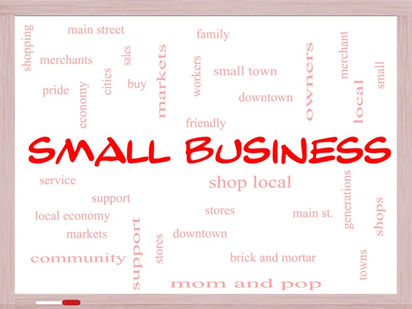 Small Business Word Cloud-Konzept auf einem Whiteboard — Stockfoto