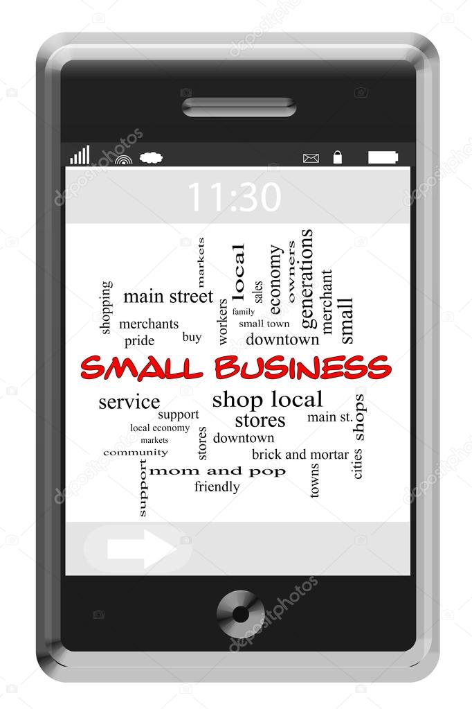 Small Business Word Cloud Concept on Touchscreen Phone