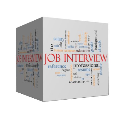 Job Interview Word Cloud Concept on a Cube clipart