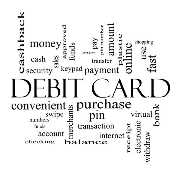 Conceito de nuvem do Word de cartão de débito em preto e branco — Fotografia de Stock