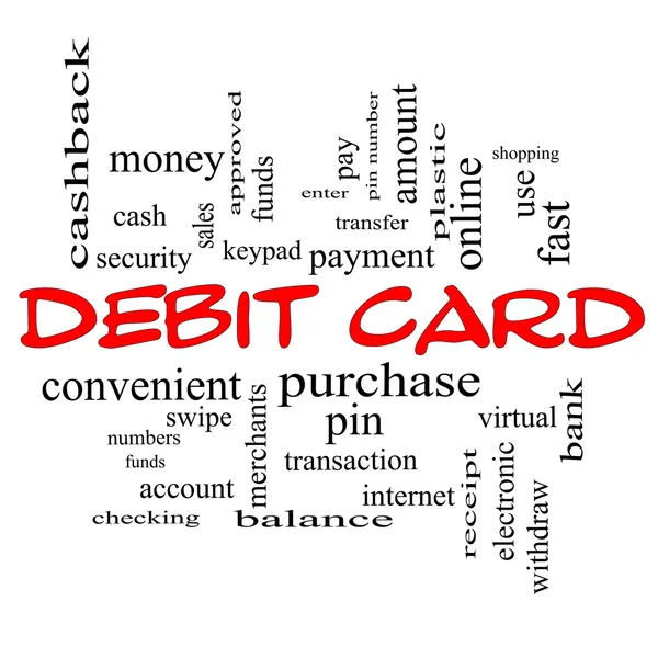 Carta di debito Word Cloud Concept in maiuscole rosse — Foto Stock