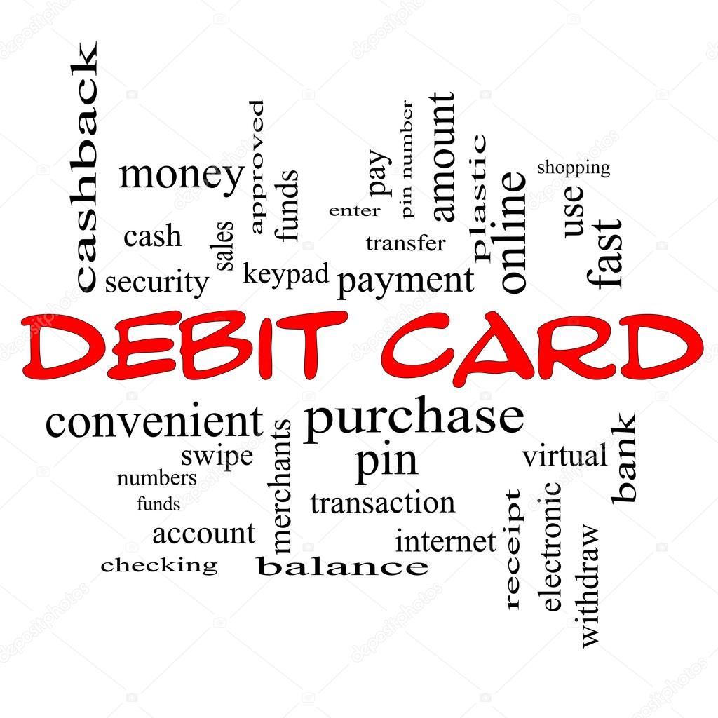 Debit Card Word Cloud Concept in red caps