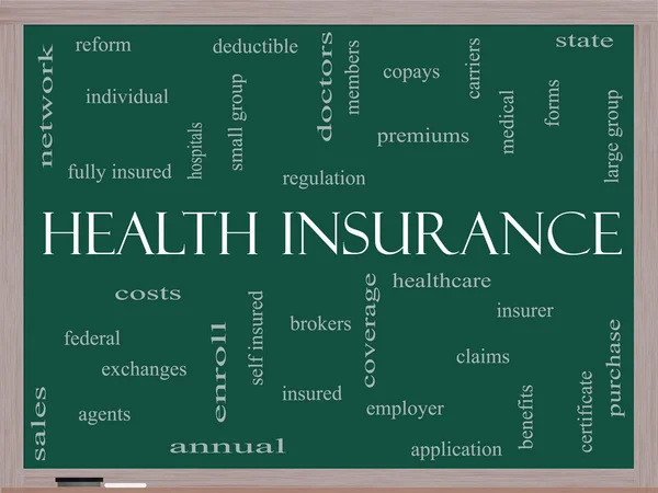 Health Insurance Word Cloud Concept on a Blackboard — Stock Photo, Image