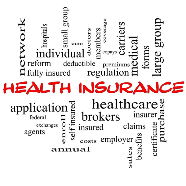 Health Insurance Word Cloud Concept in red caps — Stock Photo, Image