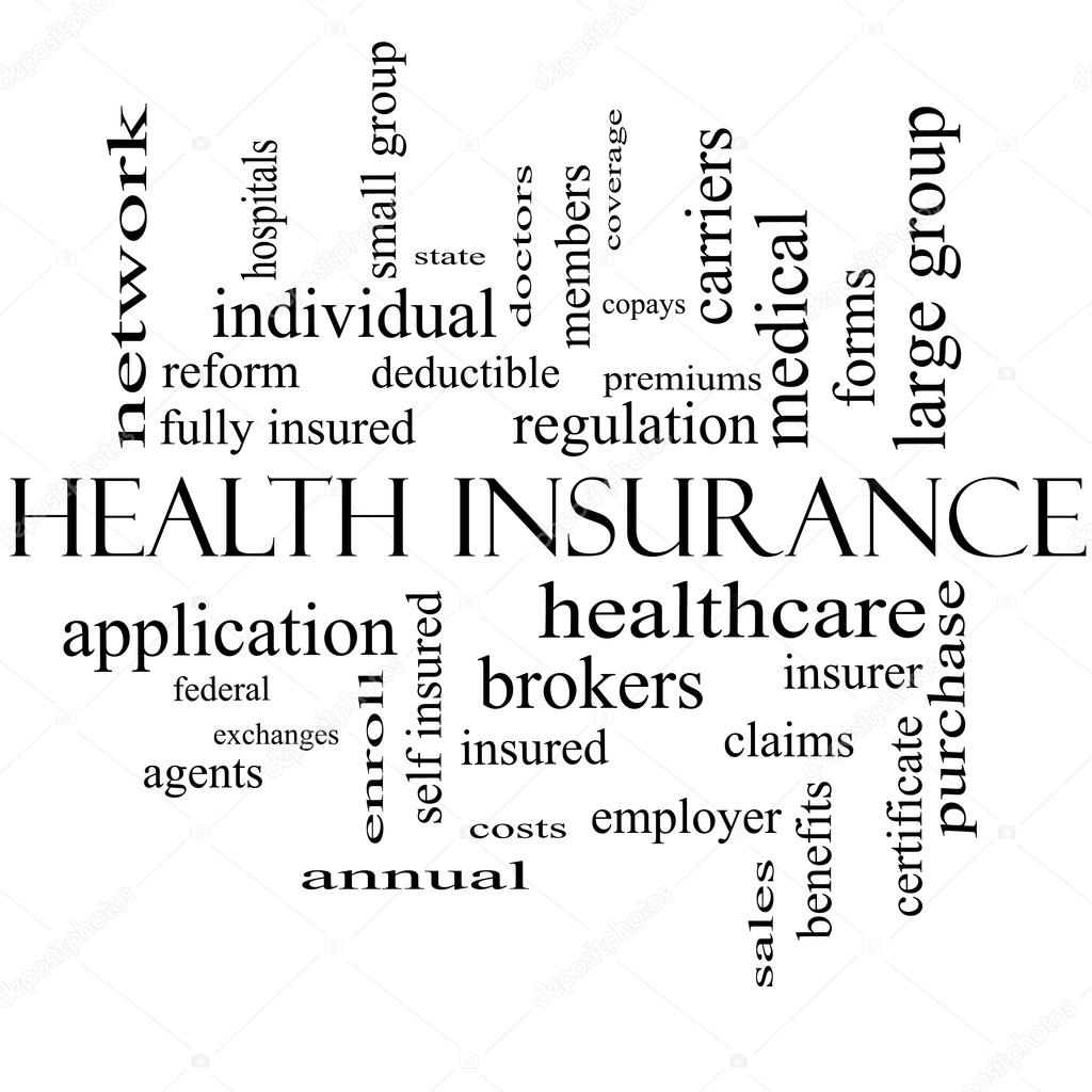 Health Insurance Word Cloud Concept in black and white