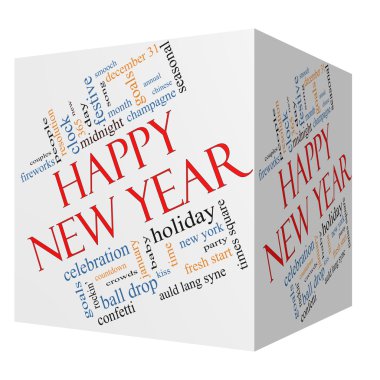 mutlu yeni yıl 3d küp kelime bulutu kavramı