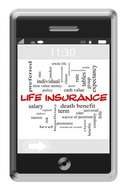 Life Insurance Word Cloud Concept on Touchscreen Phone clipart
