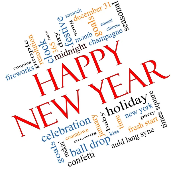 Happy New Year Angled Word Cloud Concept — Stock Photo, Image