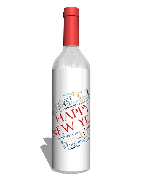 Bonne année sur une bouteille Word Cloud Concept — Photo