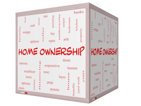 Home Ownership Word Cloud Concept on a 3D Cube Whiteboard — Stock Photo, Image
