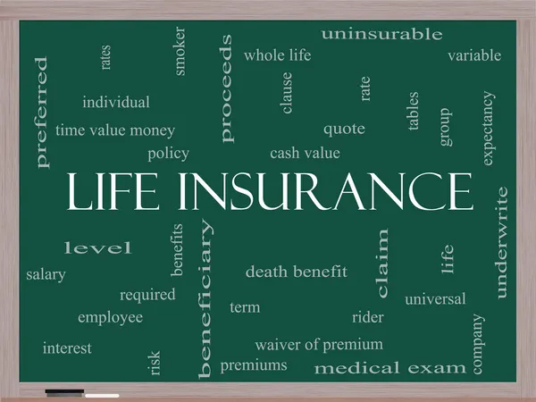 Life Insurance Word Cloud Concept sur un tableau noir — Photo