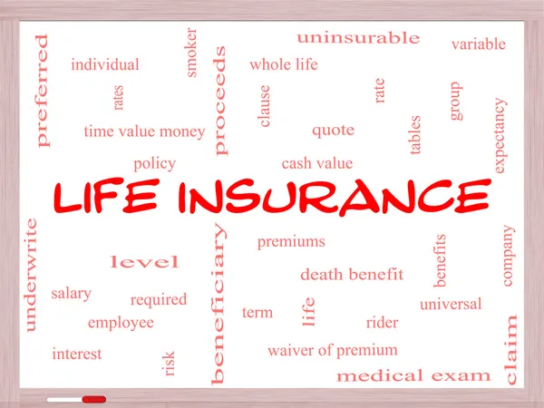 Life Insurance Word Cloud Concept on a Whiteboard — Stock Photo, Image