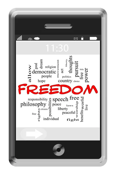 Freedom Word Cloud Concept on Touchscreen Phone — Stock Photo, Image