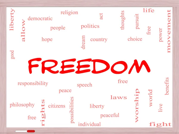 Özgürlük kelime bulutu kavramı bir beyaz tahta üzerinde — Stok fotoğraf