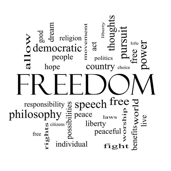 Freedom Word Cloud Concept in black and white