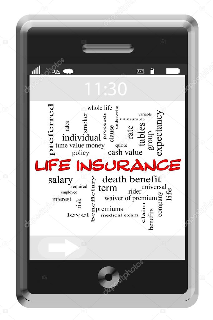 Life Insurance Word Cloud Concept on Touchscreen Phone