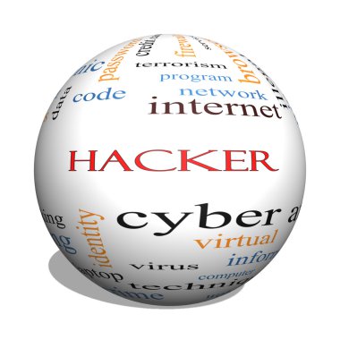 hacker 3d küre kelime bulutu kavramı
