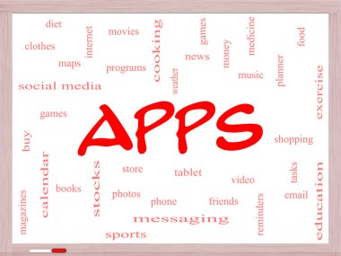 Apps bulut kavramı bir beyaz tahta üzerinde kelime.
