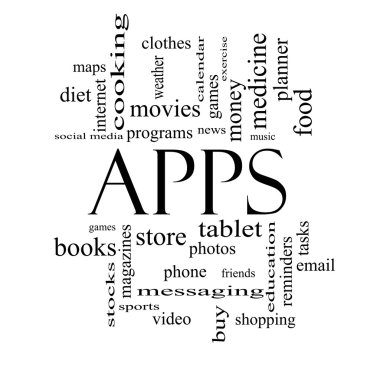 Apps kelime bulutu kavramı siyah beyaz