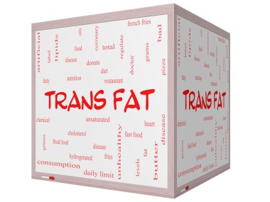 kelime bulutu kavramı 3d küp beyaz tahta üzerinde trans yağ