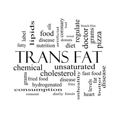 Trans Fat Word Cloud Concept in black and white clipart