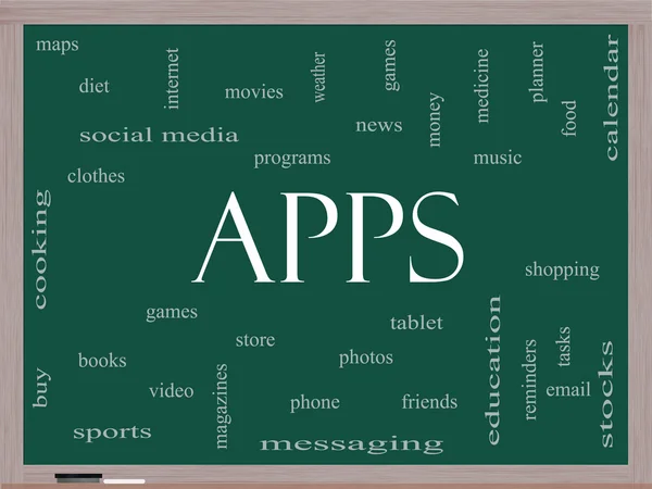 Apps Word Cloud Concept on a Blackboard — Stock Photo, Image