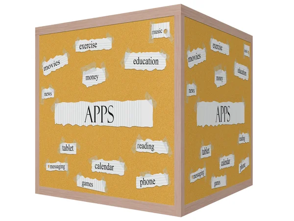 Aplicaciones 3D Cubo Corkboard Word Concept — Foto de Stock