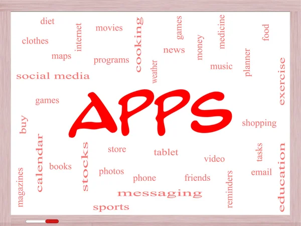 Apps Word Cloud Concept sur un tableau blanc — Photo