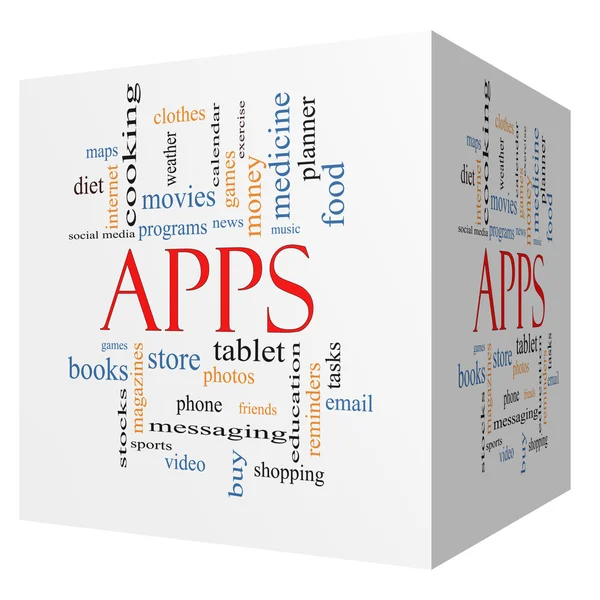 Apps 3D-kubus word cloud concept — Stockfoto