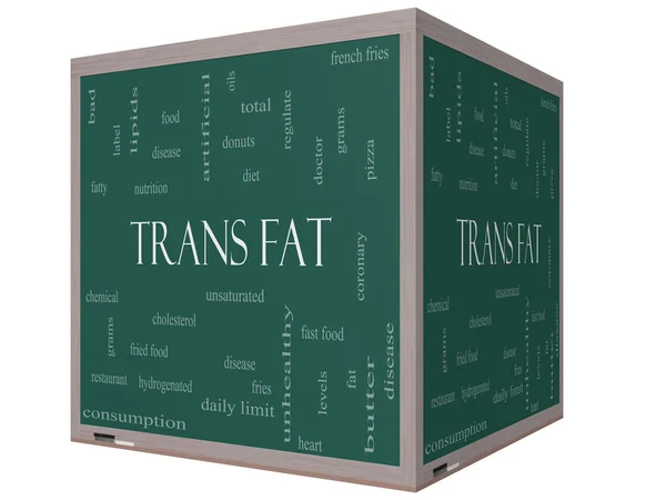 Trans Fat Word Cloud Concept on a 3D Cube Blackboard — Stock Photo, Image