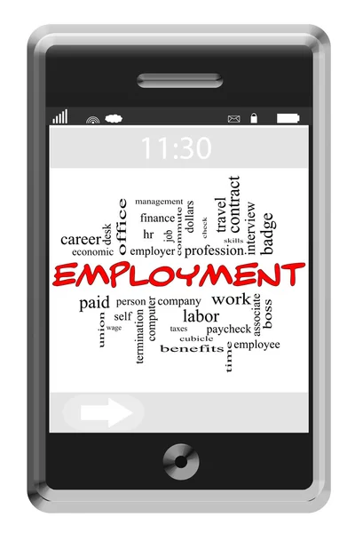 Employment Word Cloud Concept on Touchscreen Phone — Stock Photo, Image