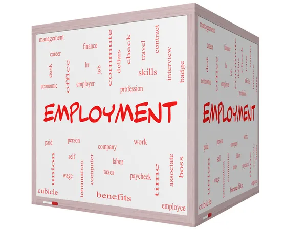 Employment Word Cloud Concept on a 3D Cube Whiteboard — Stock Photo, Image