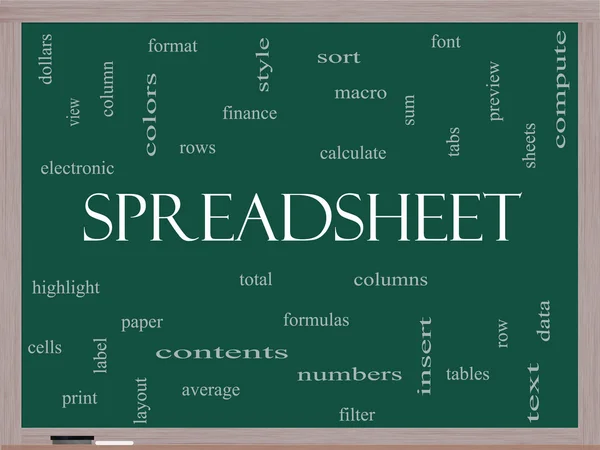 Spreadsheet Word Cloud Concept on a Blackboard — Stock Photo, Image