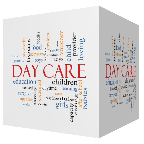 Day Care 3D Cube Word Cloud Concept — Stock Photo, Image